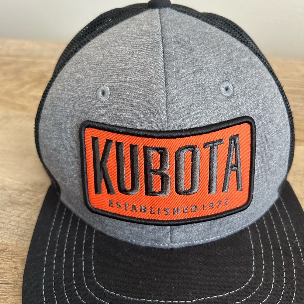 Kubota Tractor Emb. Patch on Kubota Brand Trucker Hat Snapback Black/orange - Picture 11 of 11